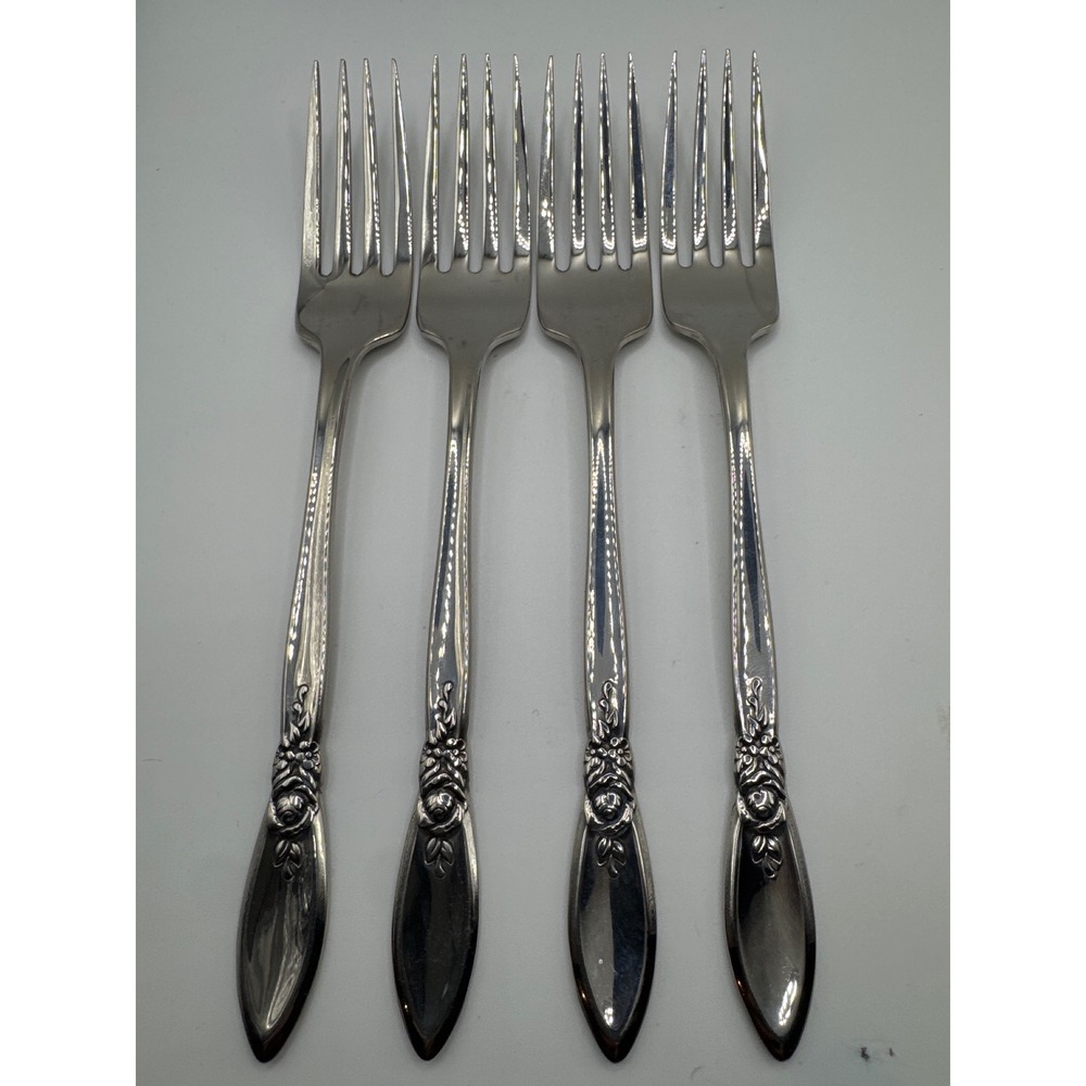 Oneida Community Stainless Spring Rose Salad Forks Set of 4 Glossy Floral 6.75in